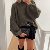 Damen Pullover mit Rundhalsausschnitt und Ballonärmeln – Grün