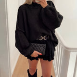 Damen Pullover mit Rundhalsausschnitt und Ballonärmeln – Schwarz