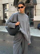 Damen Pullover mit Rundhalsausschnitt und elastischen Bündchen – Grau