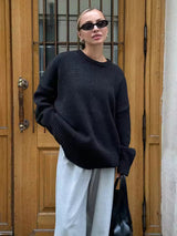 Damen Pullover mit Rundhalsausschnitt und elastischen Bündchen – Schwarz