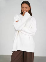 Damen Pullover mit Rundhalsausschnitt und elastischen Bündchen – Weiß
