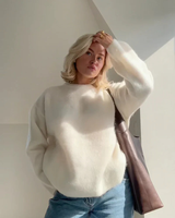 Damen Pullover mit Rundhalsausschnitt und gerippten Bündchen – Cremefarben