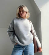 Damen Pullover mit Rundhalsausschnitt und gerippten Bündchen – Grau