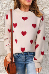 Damen Pullover mit Rundhalsausschnitt und Herzmuster – Rosa