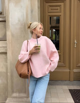 Damen-Pullover mit Rundhalsausschnitt und langen Ärmeln – Rosa