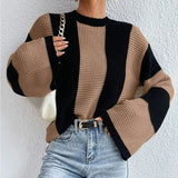 Damen Pullover mit Rundhalsausschnitt und Streifenmuster – Braun