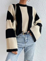 Damen Pullover mit Rundhalsausschnitt und Streifenmuster – Cremefarben