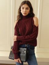 Damen Pullover mit Schulterausschnitten und Zopfmuster – Bordeauxrot