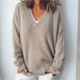 Damenpullover mit V-Ausschnitt und lockerer Passform – Beige