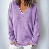 Damenpullover mit V-Ausschnitt und lockerer Passform – Lila