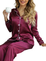 Damen Pyjama-Set mit Knopfleiste – Dunkelrot