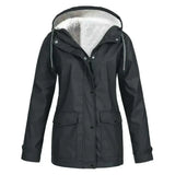 Damen Regenjacke mit Futter und Kapuze – Schwarz