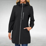 Damen Regenjacke mit Kapuze und Reißverschluss – Schwarz