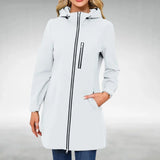 Damen Regenjacke mit Kapuze und Reißverschluss – White grey