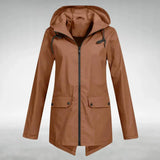Damen Regenjacke mit verstellbarer Kapuze – Braun