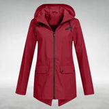 Damen Regenjacke mit verstellbarer Kapuze – Rot
