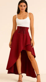 Damen Rock lang mit Schlitz | Midi – Burgund