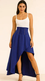 Damen Rock lang mit Schlitz | Midi – Blau