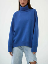 Damen Rollkragenpullover mit hohem Kragen und elastischen Bündchen – Blau