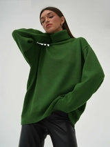 Damen Rollkragenpullover mit hohem Kragen und elastischen Bündchen – Dunkelgrün
