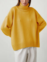 Damen Rollkragenpullover mit hohem Kragen und elastischen Bündchen – Gelb