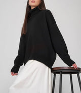 Damen Rollkragenpullover mit hohem Kragen und elastischen Bündchen – Schwarz