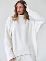 Damen Rollkragenpullover mit hohem Kragen und elastischen Bündchen – Weiß