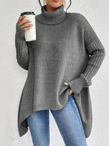 Damen Rollkragenpullover mit langen Ärmeln und lockerer Passform – Steingrau