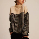 Damen Rollkragenpullover mit Strickmuster und langen Ärmeln – Eichenbraun