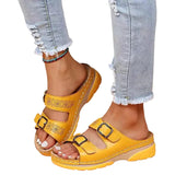 Damen Sandalen mit Doppelter Schnalle und Offener Spitze – Gelb
