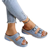 Damen Sandalen mit Doppelter Schnalle und Offener Spitze – Hellblau