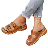 Damen Sandalen mit Doppelter Schnalle und Offener Spitze – Beige