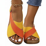 Damen-Sandalen mit Keilabsatz, offener Zehenpartie und Klettverschluss – Orange