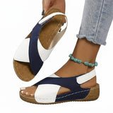 Damen-Sandalen mit Keilabsatz, offener Zehenpartie und Klettverschluss – Blau