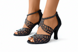 Damen Sandalen mit offener Vorderpartie und strukturiertem Riemendesign – Schwarz
