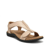 Damen Sandalen mit T-Riemen und Klettverschlüssen – Beige