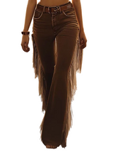 Damen Schlaghose mit hoher Taille und Fransen – Braun