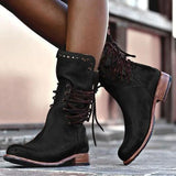 Damen Schnürstiefel mit Nieten und Blockabsatz – Schwarz