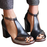 Damen Schuhe mit offener Vorderpartie und T-Riemen – Schwarz