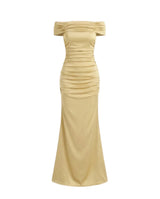 Damen Schulterfreies Maxikleid mit gerafftem Oberteil – Gelb