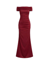 Damen Schulterfreies Maxikleid mit gerafftem Oberteil – Dunkelrot