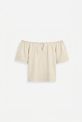 Damen-Schulterfreies Oberteil mit V-Ausschnitt und Raffungen – Beige