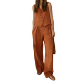 Damen-Set aus Weste mit Knopfleiste und Hose mit weitem Bein – Orange
