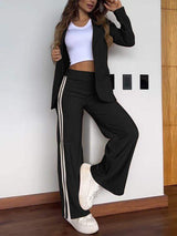 Damen Set mit Blazer und Hose mit Seitenstreifen – Schwarz