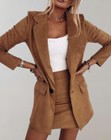 Damen Set mit Blazer und Minirock – Braun