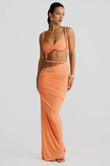 Damen Set mit Bustier-Oberteil und Maxirock mit geflochtenen Trägern und seitlicher Raffung – Orange