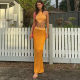 Damen Set mit Haltertop und Maxirock – Orange