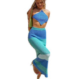 Damen Set mit Haltertop und Maxirock – Blau