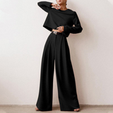 Damen Set mit Langarmshirt und Hose – Schwarz