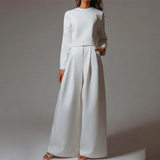 Damen Set mit Langarmshirt und Hose – Weiß